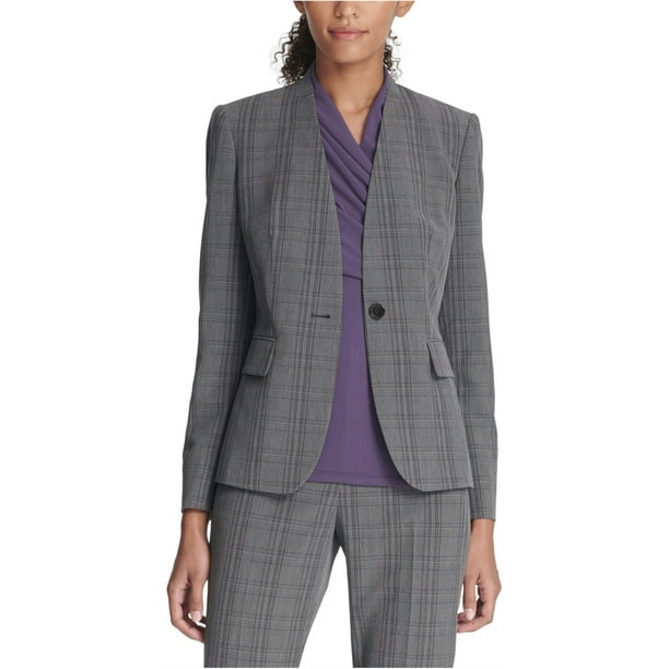 DKNY Womens Collarless One Button Jacket 